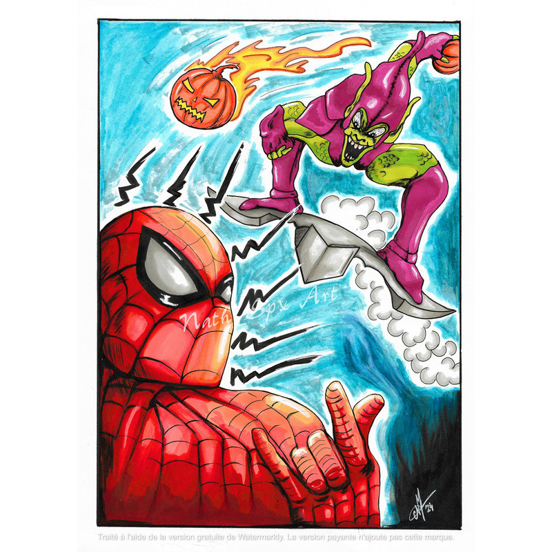 Spiderman Vs Green Goblin Original Art